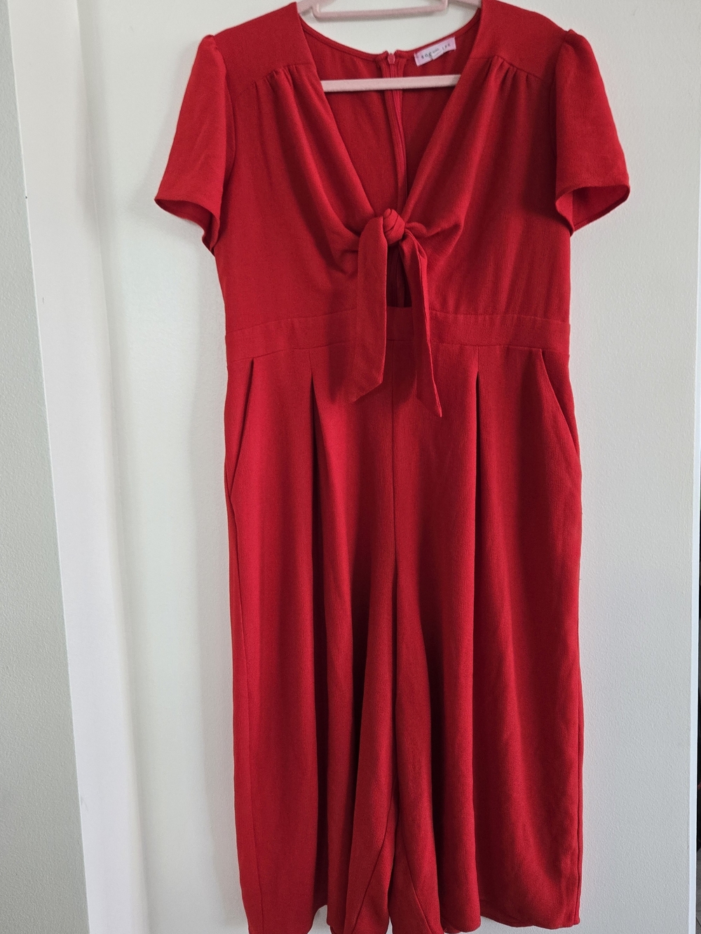 Women's Red Tie-Front Jumpsuit